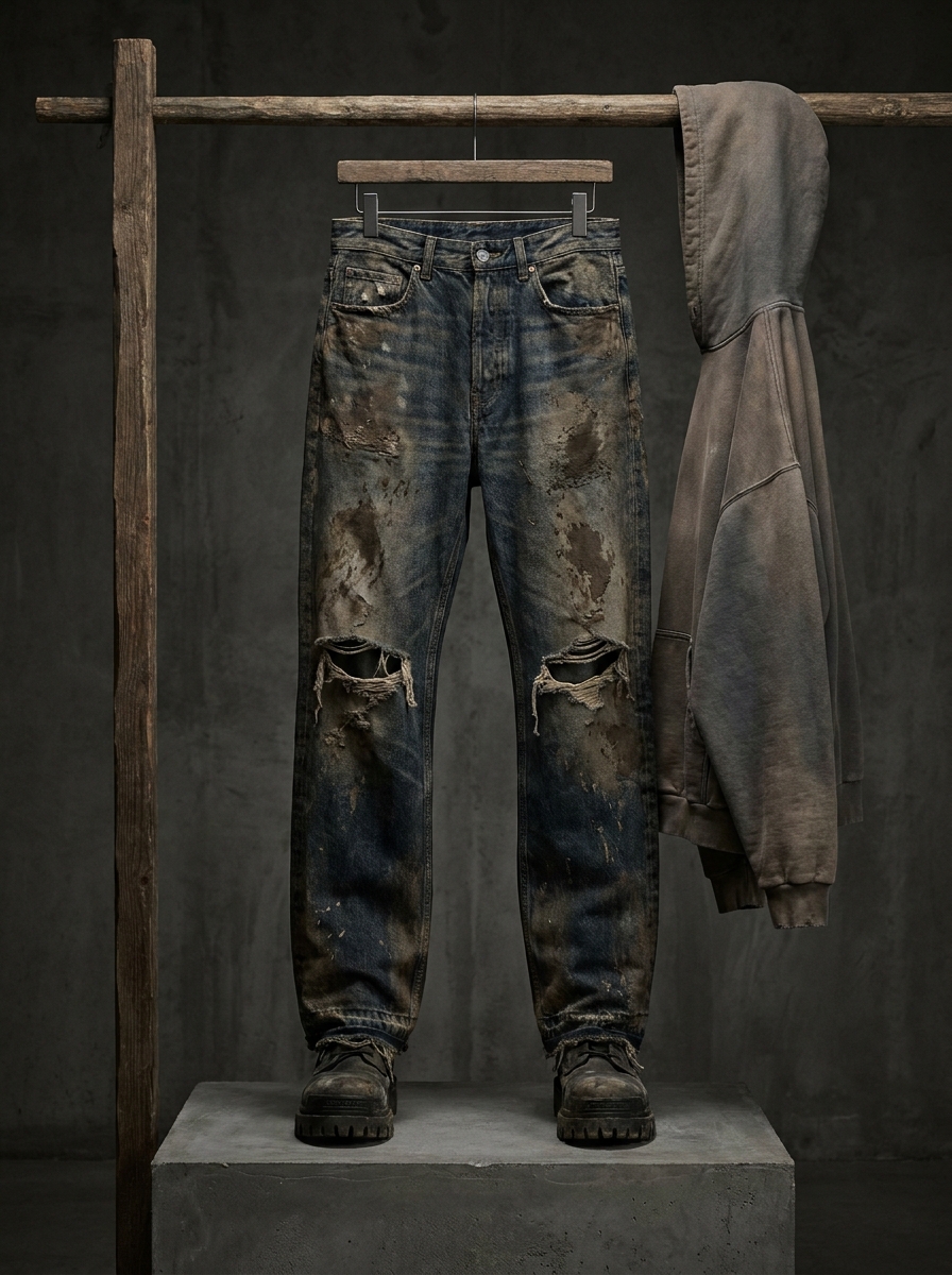 Mud-Wash Destroyed Denim