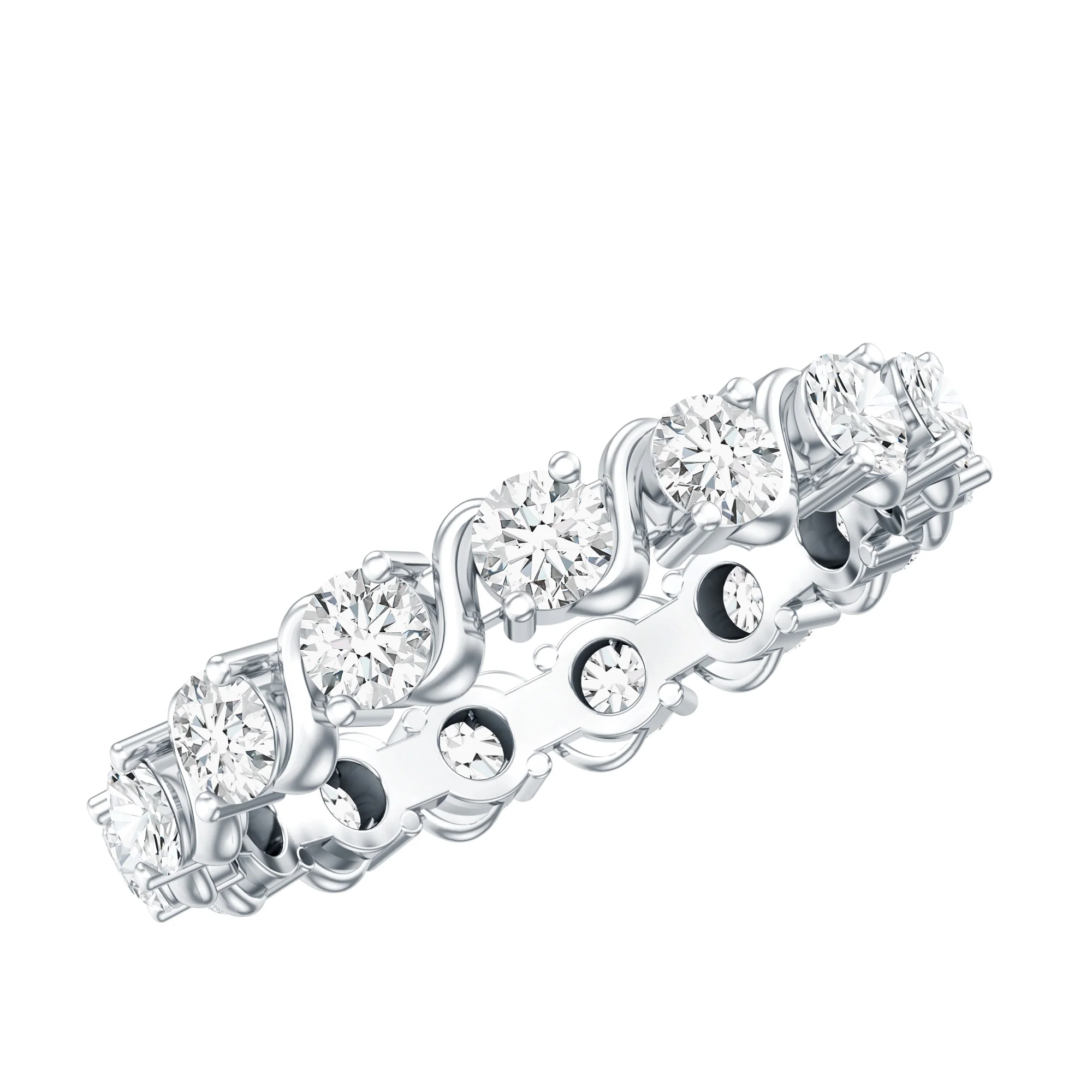 Round Shape Lab Grown Diamond Eternity Band 925 Sterling Silver
