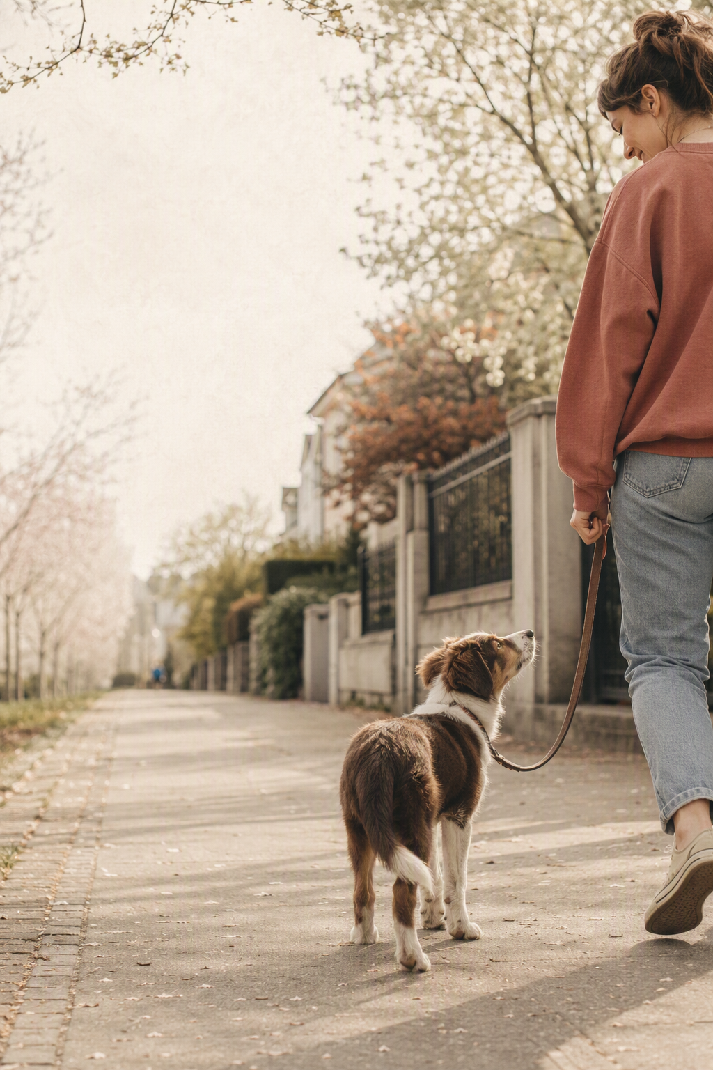 Mit Ihrem jungen Hund locker an der Leine gehen, ohne Rucken