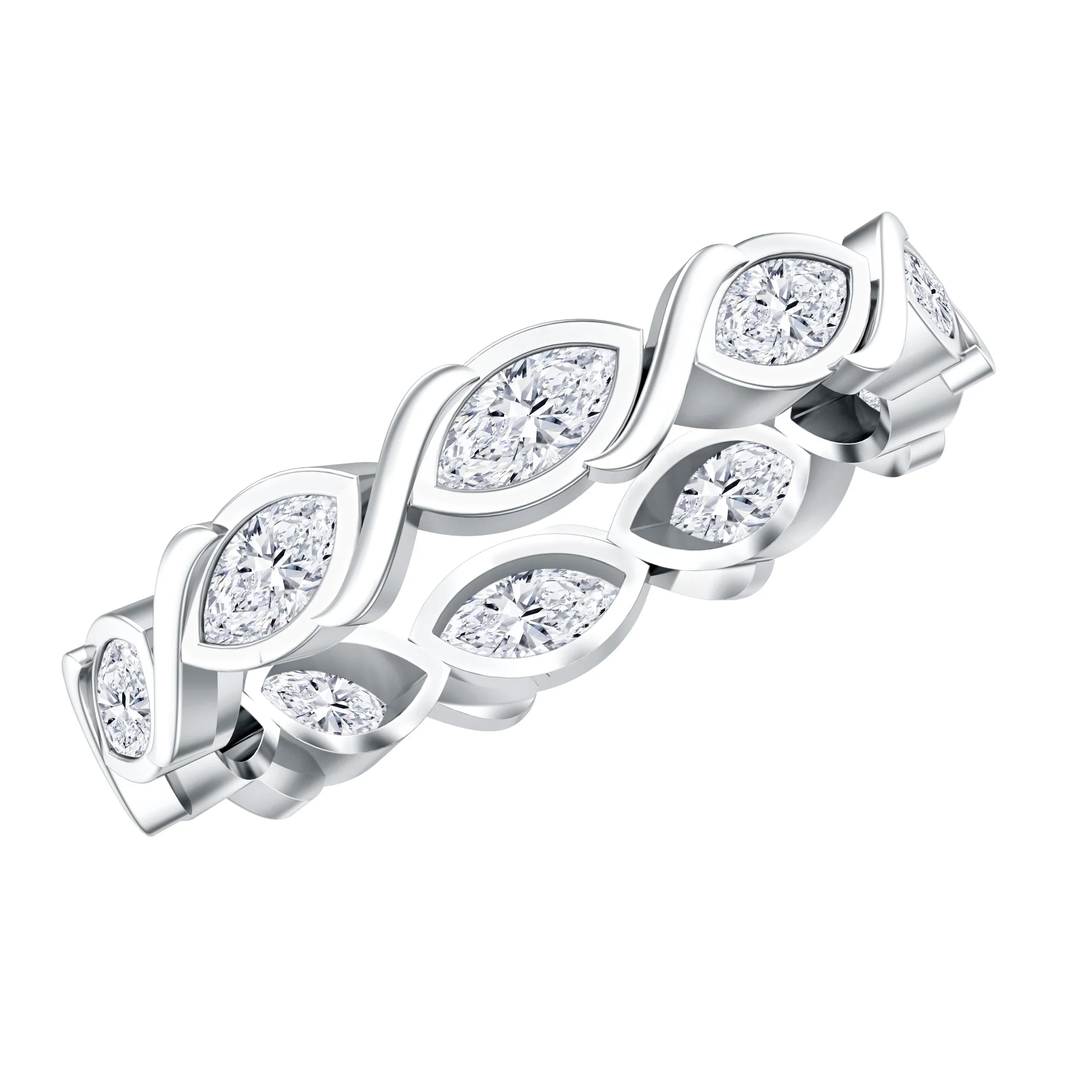 Marquise Cut Lab Grown Diamond Bezel Set Eternity Band 925 Sterling Silver