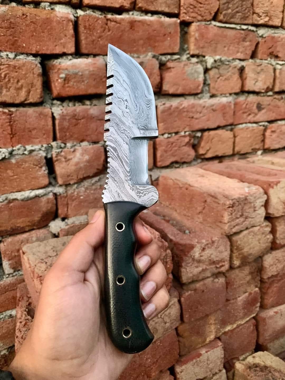 Handcrafted Damascus Kukri-Style Hunting Knife handmade in Wazirabad, Punjab, Pakistan