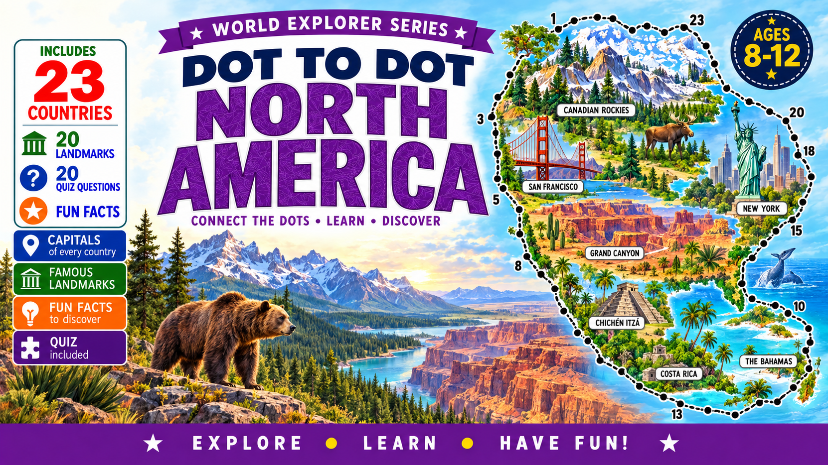 Dot to Dot North America for Kids Ages 8–12