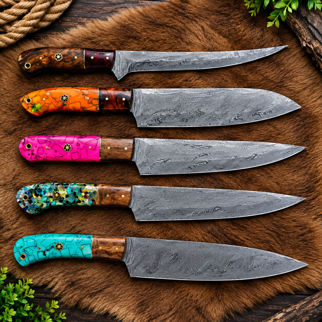 5-pieces Handcrafted Custom Kitchen Knife Collection handmade in Wazirabad, Punjab, Pakistan