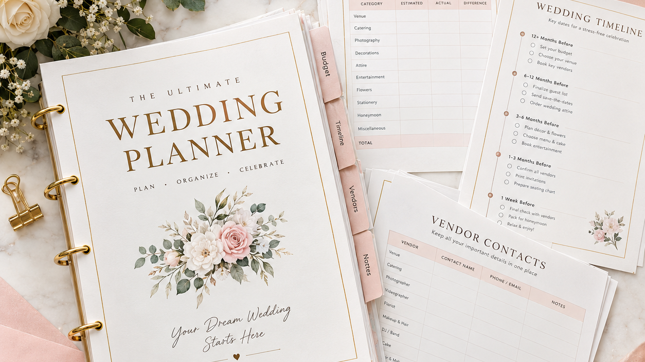 33-Page Printable Wedding Planner Guide (US Letter PDF)  