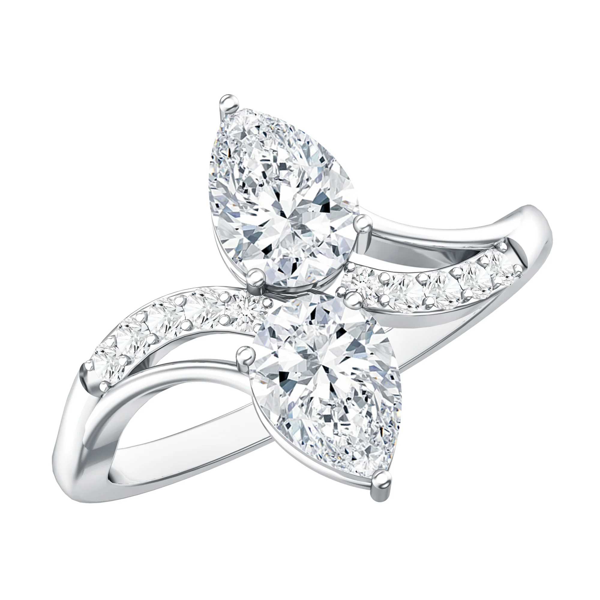 Lab Grown Diamond 2 Stone Engagement Ring 925 Sterling Silver