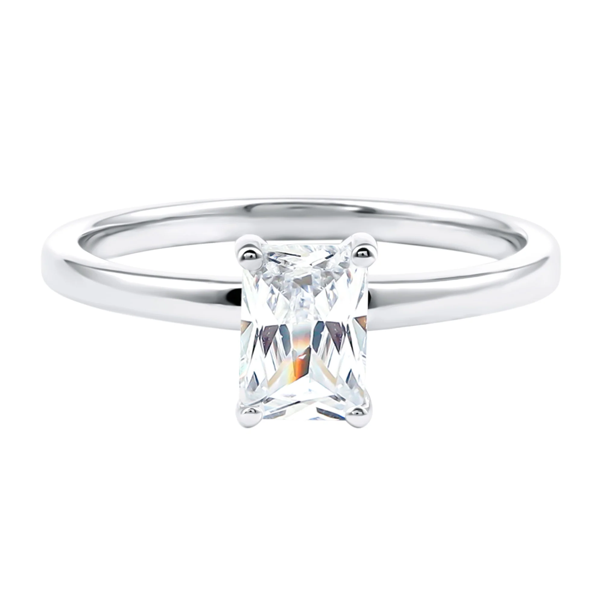 Emerald Cut Lab Grown Diamond Engagement Ring 925 Sterling Silver