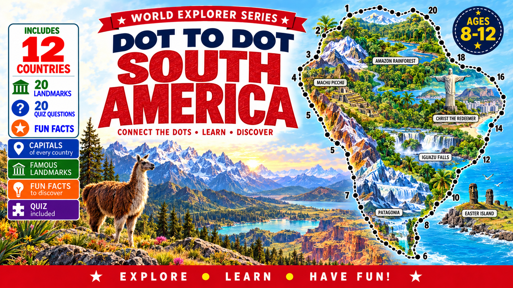 Dot to Dot South America for Kids Ages 8–12