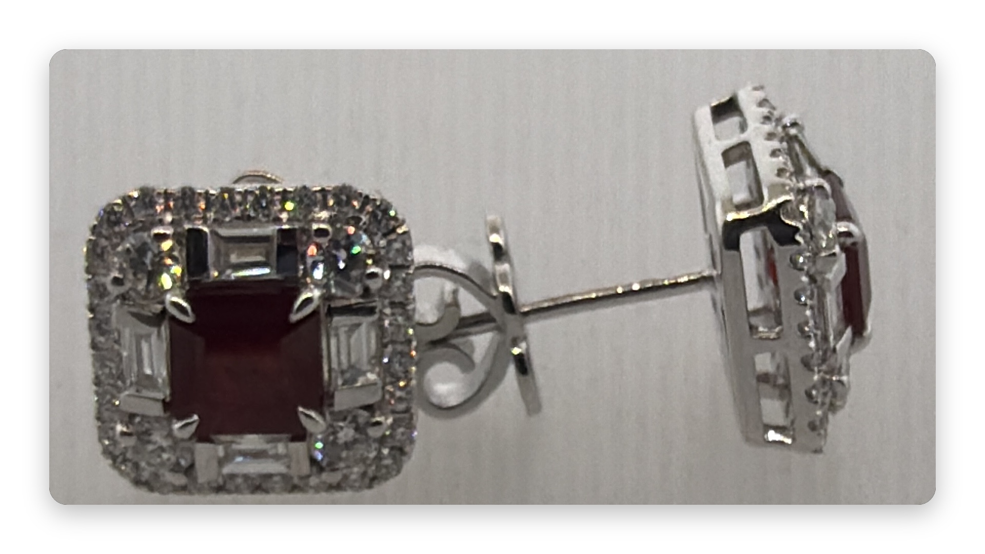 Square Cut Ruby Earrings in 18K Gold