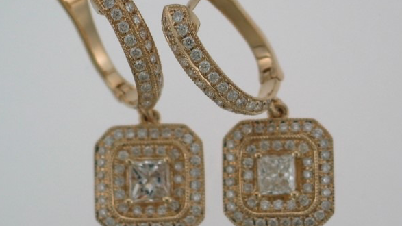 14KT Gold Princess Cut Diamond Earrings