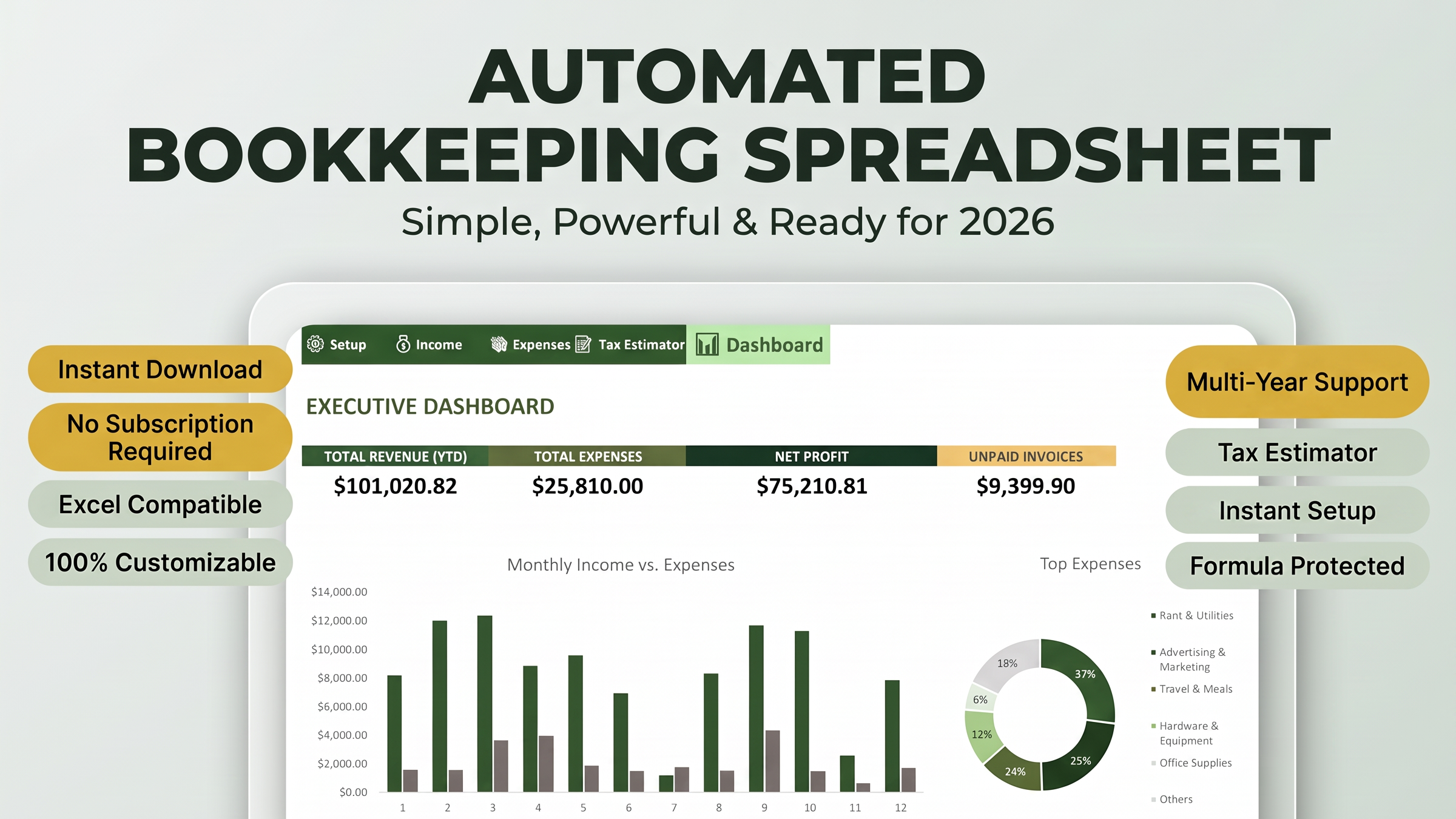 Automated Small Business Bookkeeping Excel Template