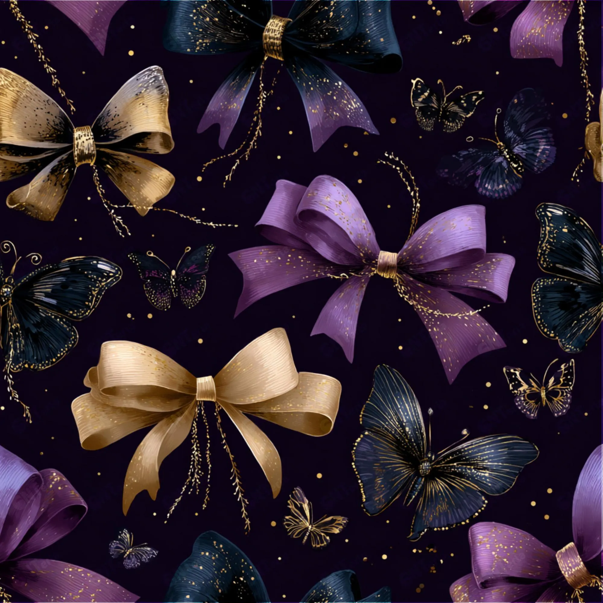 Purple Gold Bows Seamless Surface Pattern Digital File for Fabric Printing and…