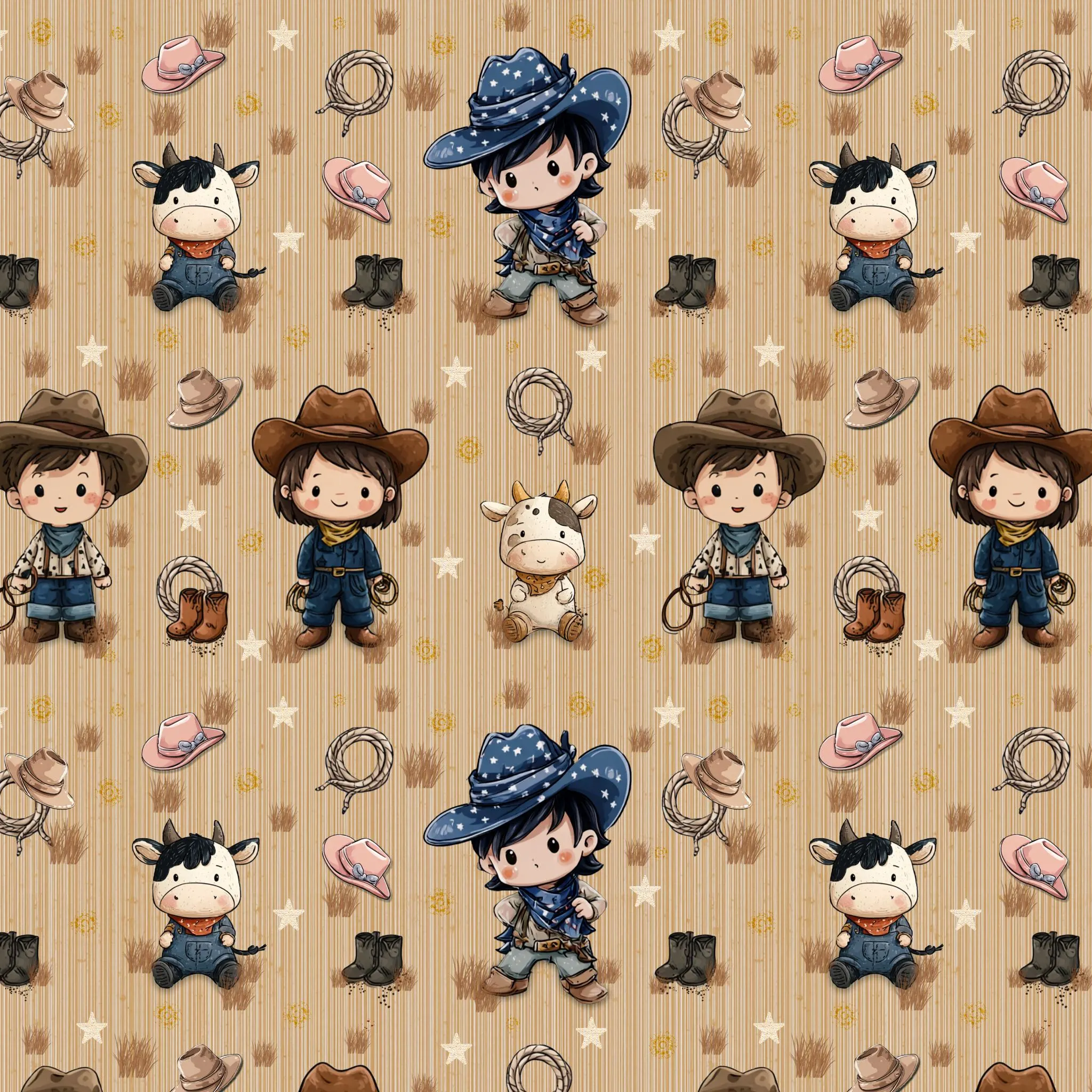 Western Cowboys Seamless Pattern Digital File for Fabric Printing and Nursery…