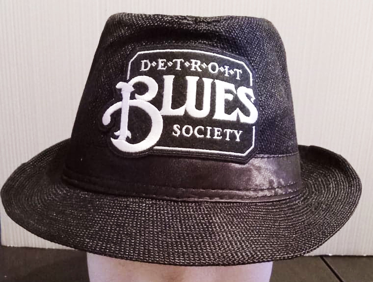 Black Novelty Fedora Hat - Black W/Detroit Blues Society - Black & White Logo Pa