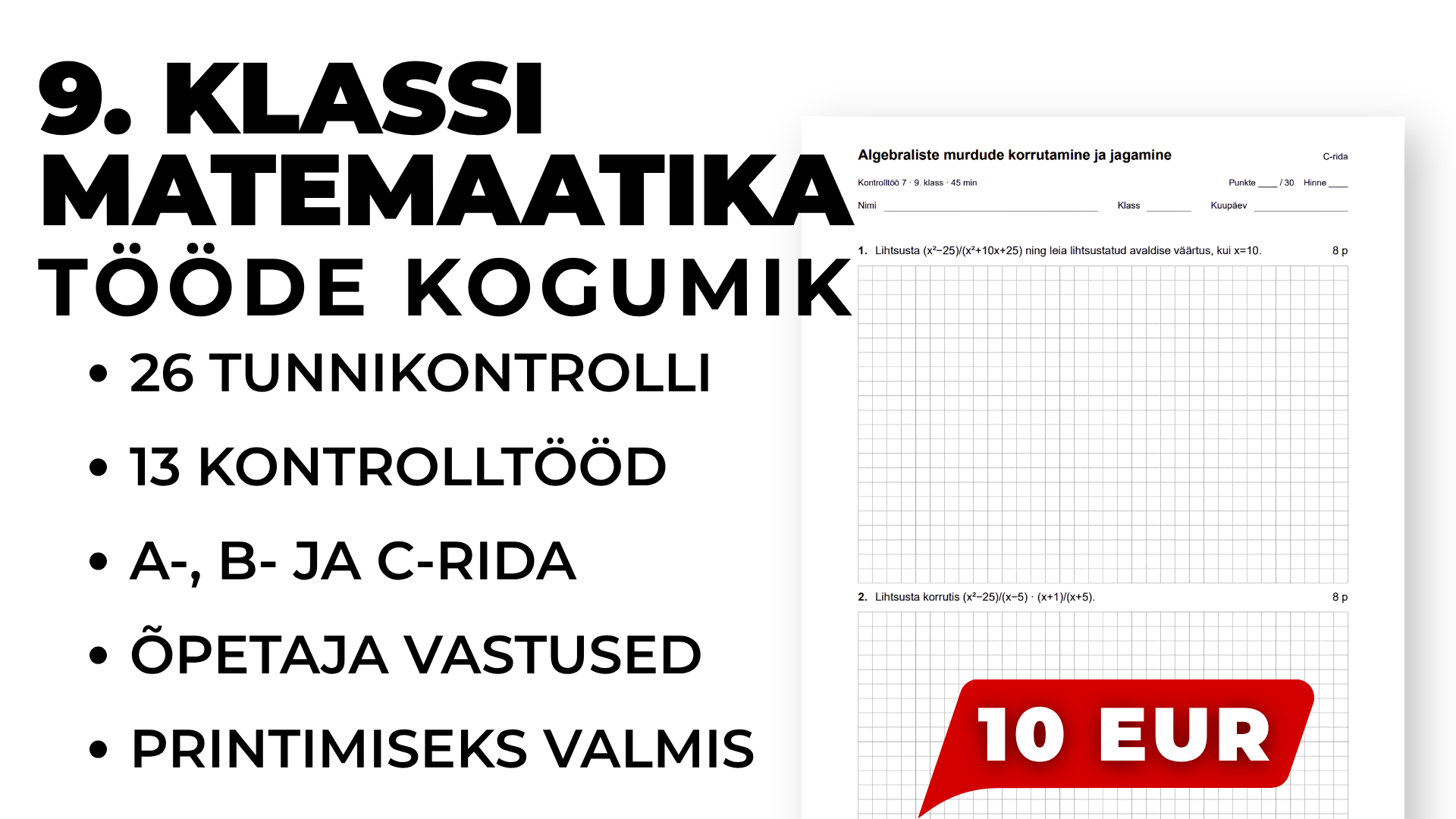 9. KLASSI MATEMAATIKA TÖÖDE KOGUMIK