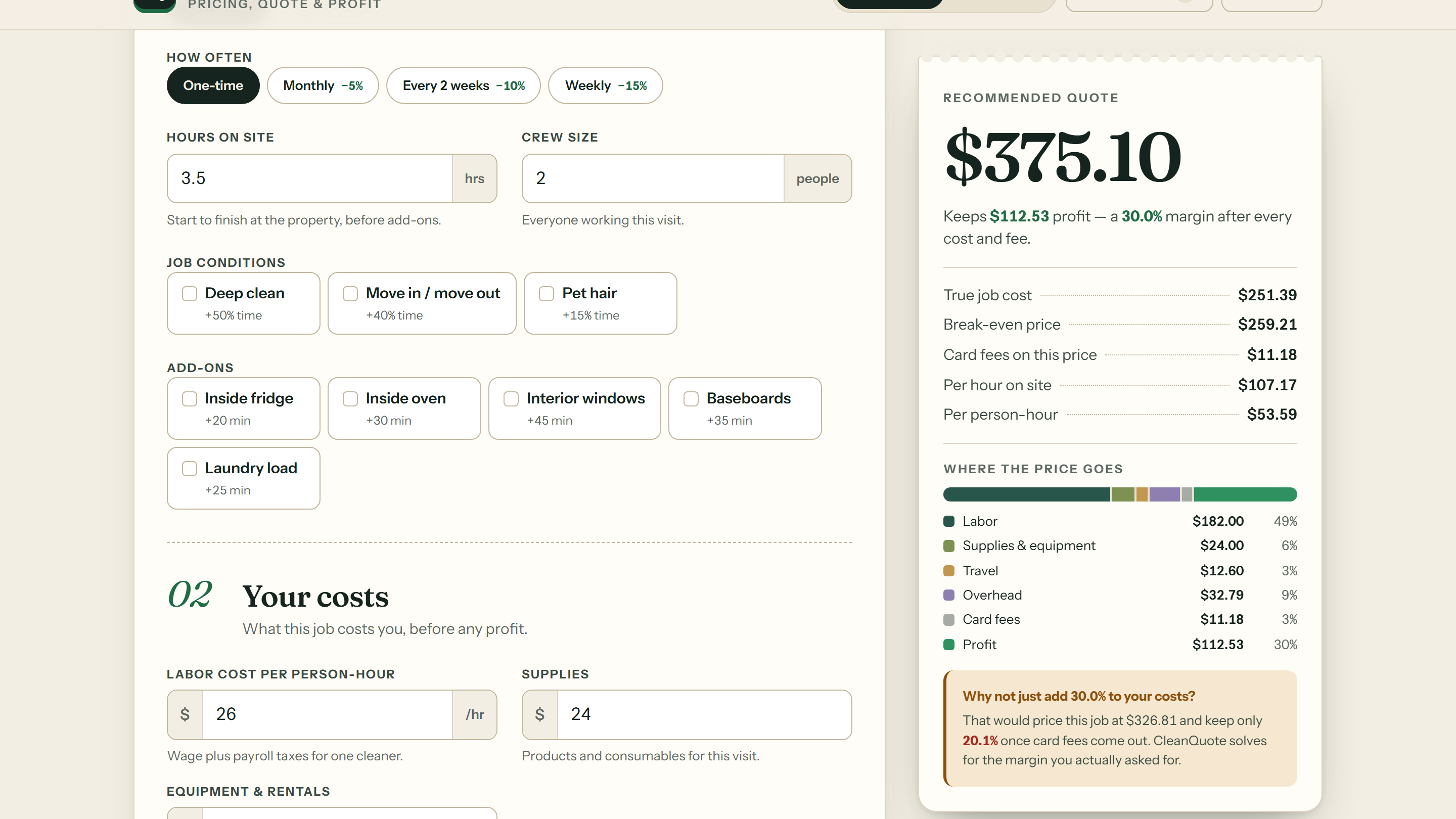 CleanQuote Pro — Cleaning Quote & Profit Calculator