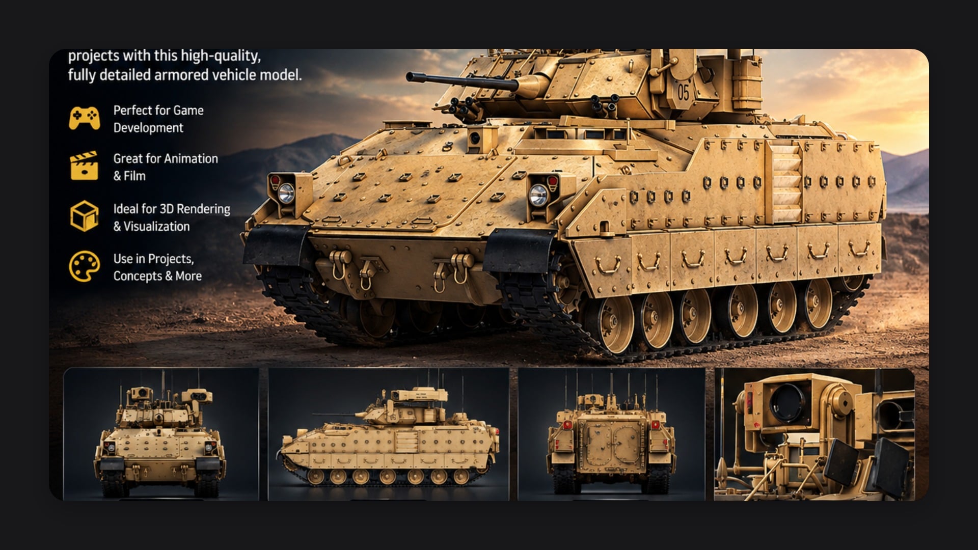M2 Bradley-Style Armored Vehicle 3D Model | High-Detail Military Asset