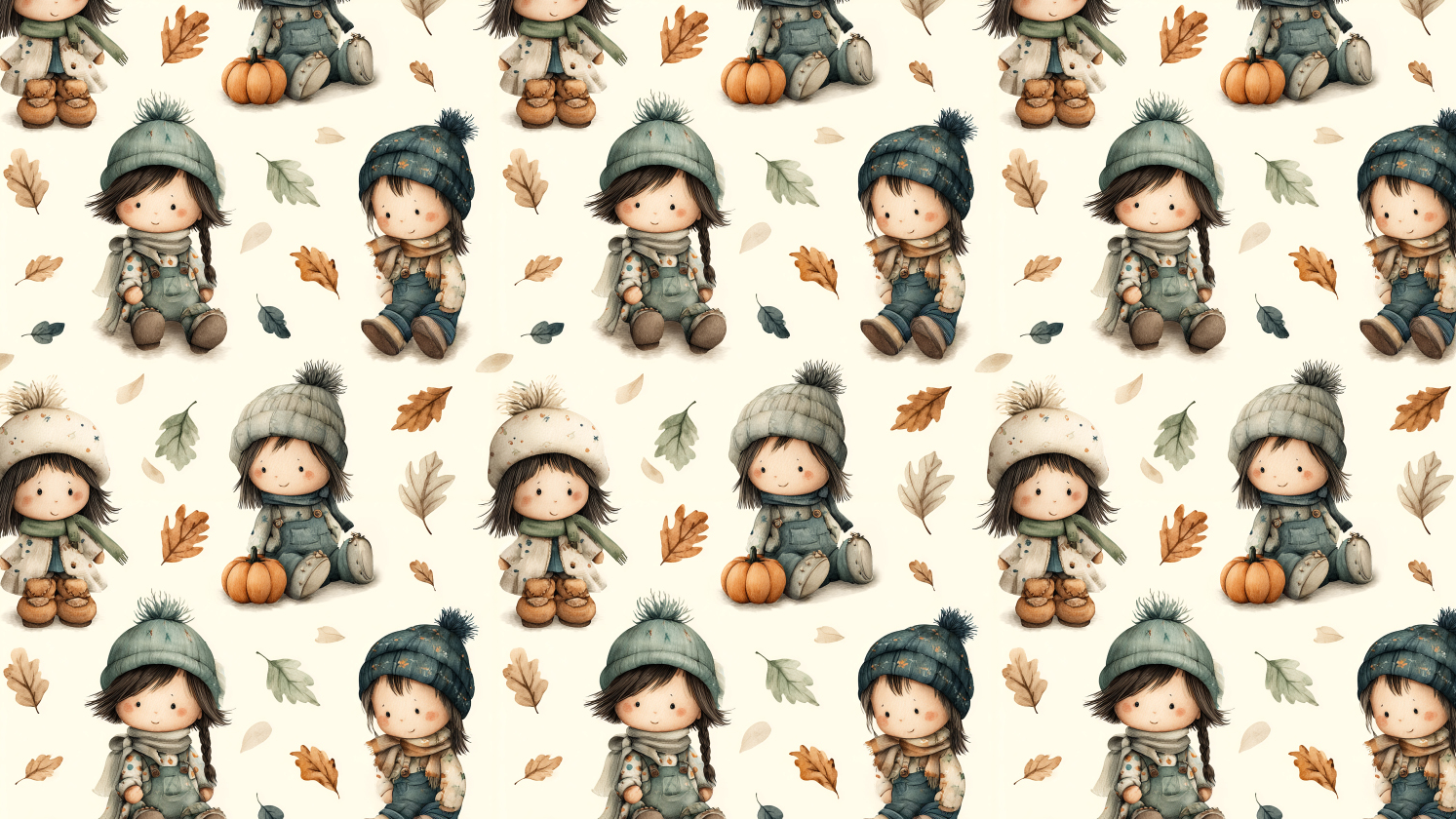 Fall Baby Girls Seamless Pattern | Fabric, Wallpaper, Nursery, Stationery &…
