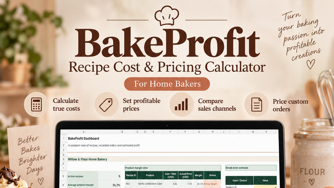 BakeProfit Recipe Cost Calculator | Bakery Pricing Spreadsheet for Home Bakers
