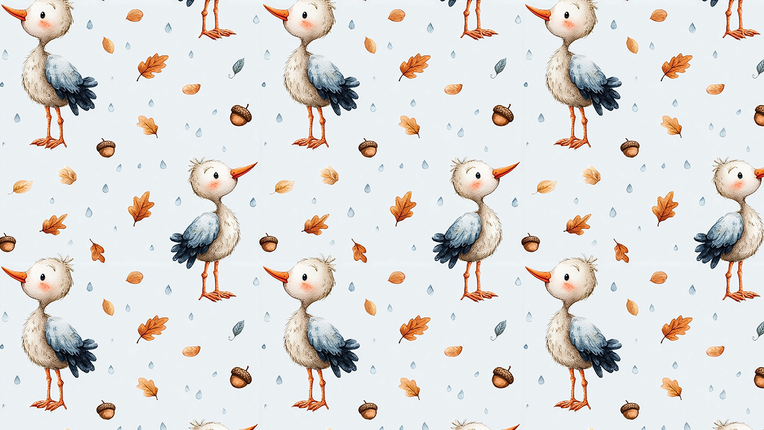 Woodland Stork Bird Seamless Pattern Digital File for Fabric Printing and…