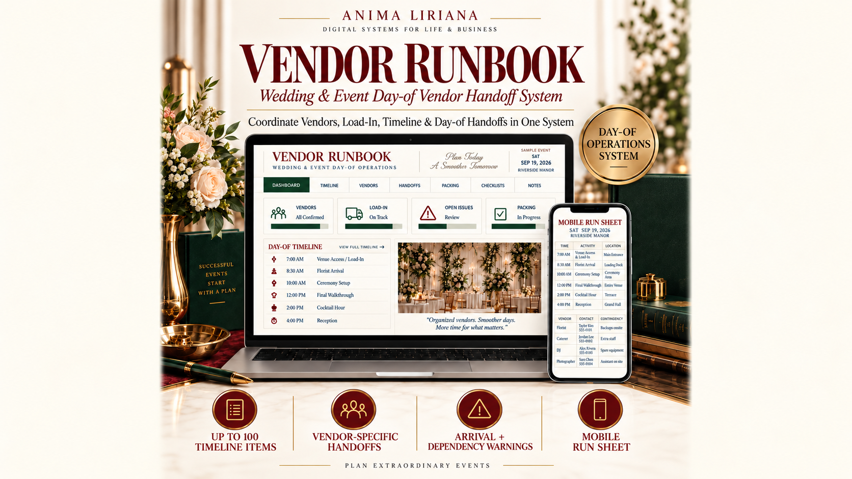 VENDOR RUNBOOK — Wedding Day Timeline & Vendor Handoffs