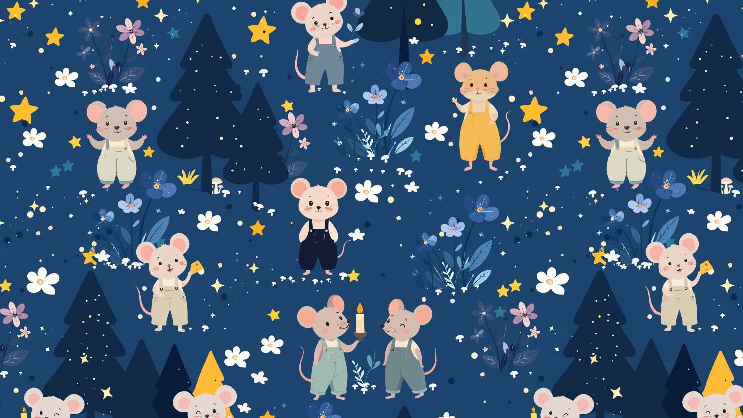 Fairy Mice Night Seamless Pattern • Nursery Fabric, Quilting & Gift Wrap Print…