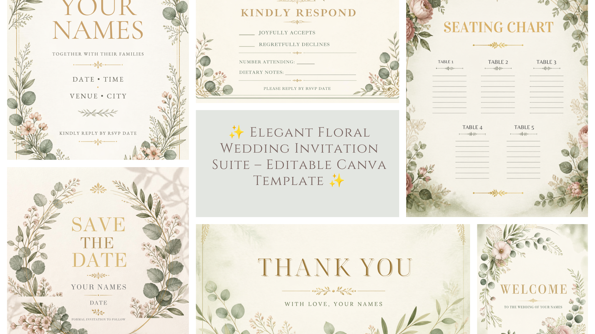 Editable Floral Wedding Suite – Ready in Minutes