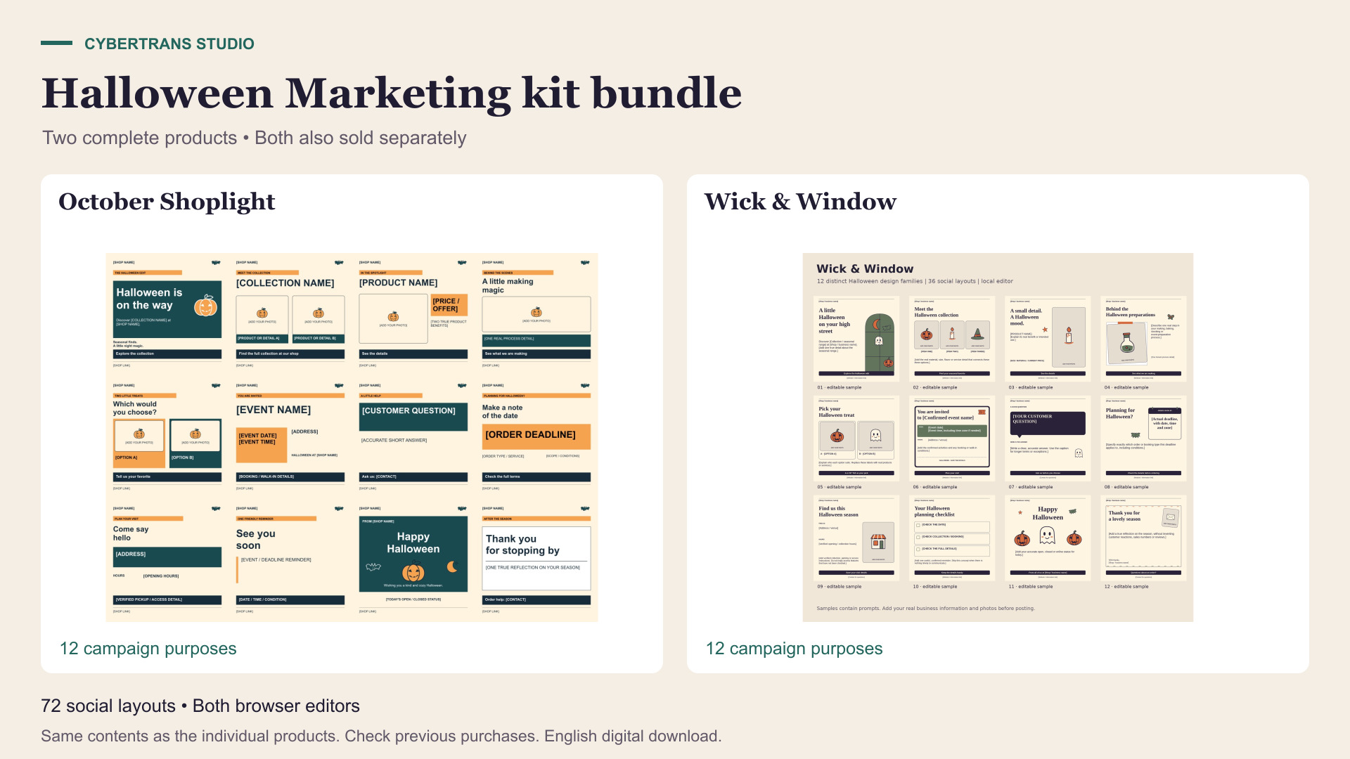Halloween Campaign Duo — Bundle of October Shoplight + Wick & Window