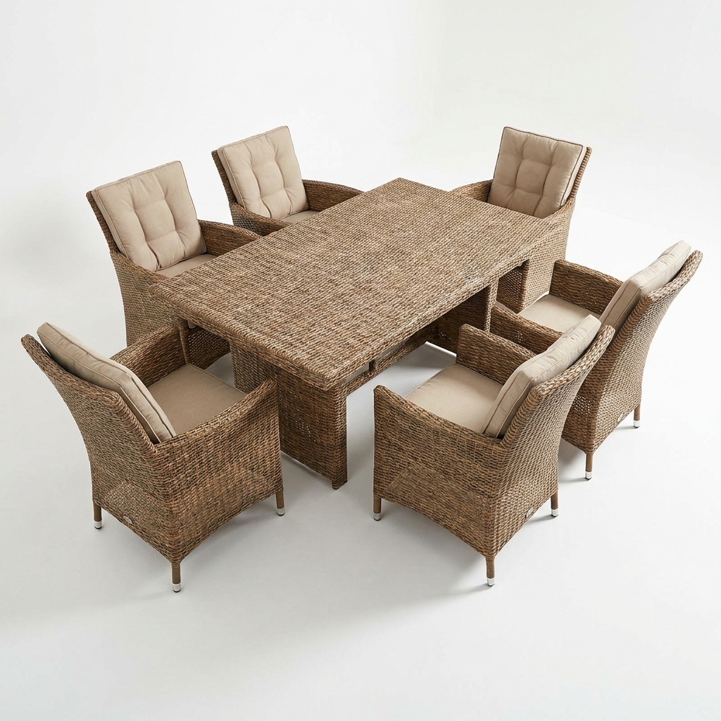 Argos Home 6 Seater Rattan Effect Patio Set - Natural