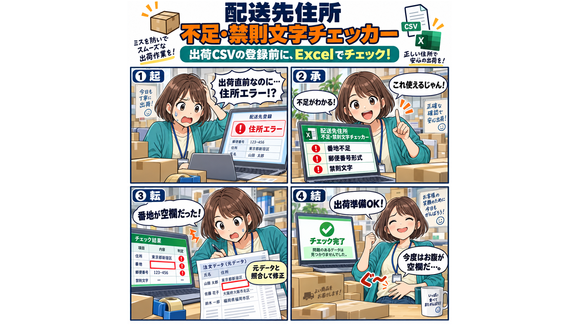 配送先住所 不足・禁則文字チェッカー / Shipping Address Checker: Missing Info & Banned Characters