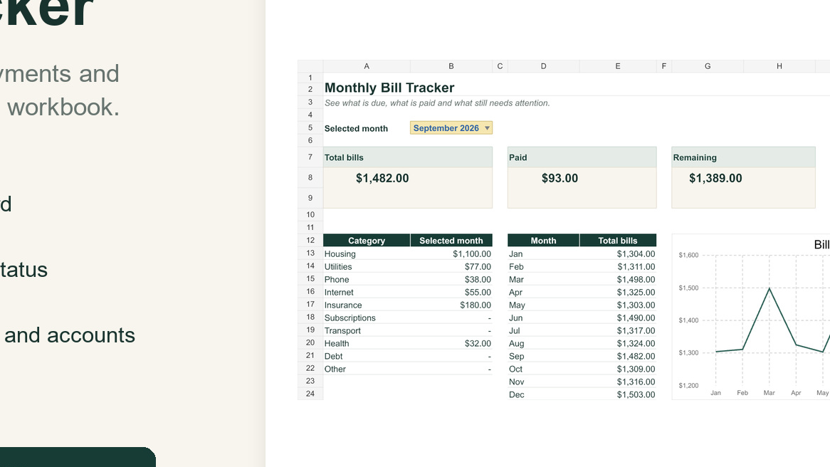 Monthly Bill Tracker for Excel