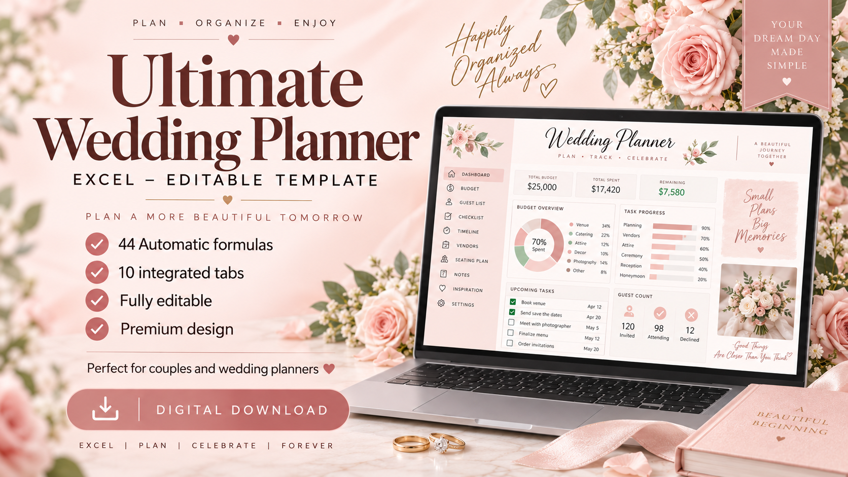 Wedding Planner Excel Template – Budget, Guest List & Checklist