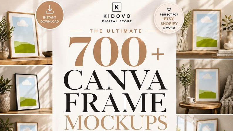 Pack of over 700 Canva frame mockups, wall art mockups, editable Canva templates