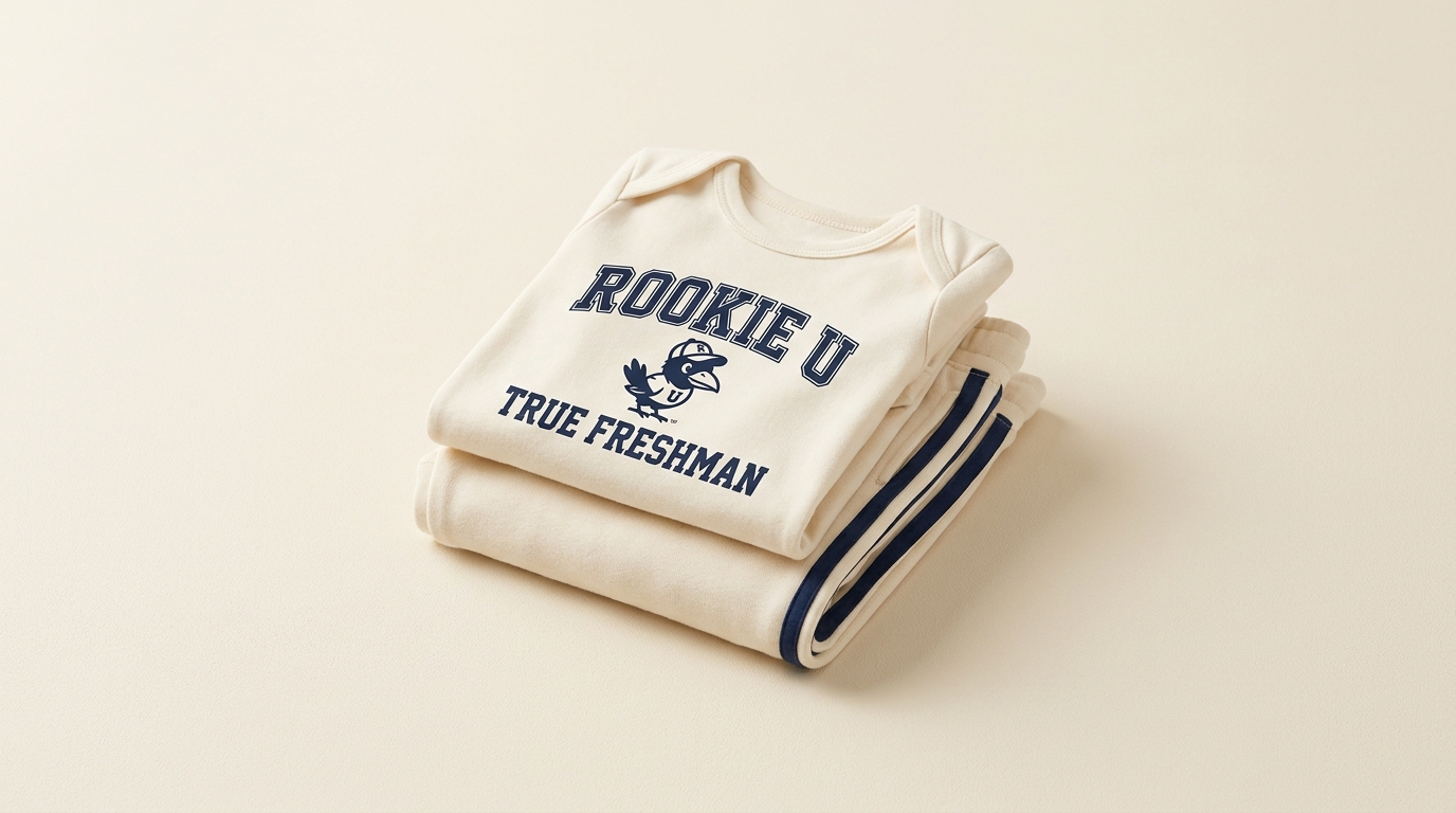 Cream Rookie U True Freshman baby onesie