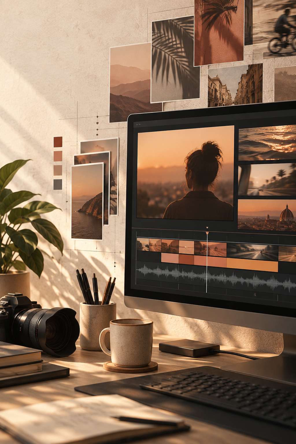 Editor desk turning long-form footage into a monthly clip service