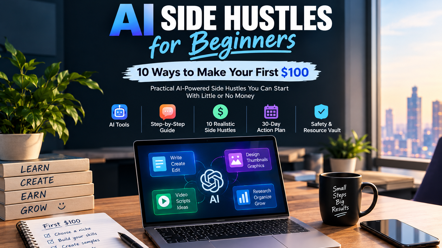 “AI Side Hustles for Beginners: 10 Ways to Make Your First $100”