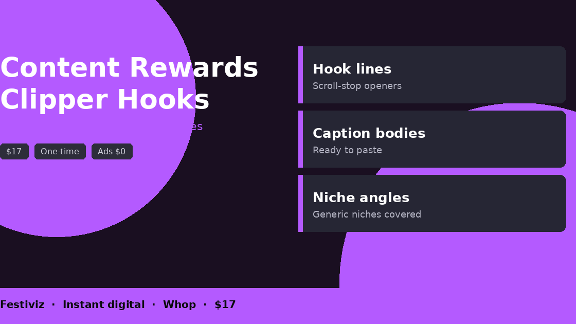 Content Rewards Clipper Hook Library (Generic Niches)