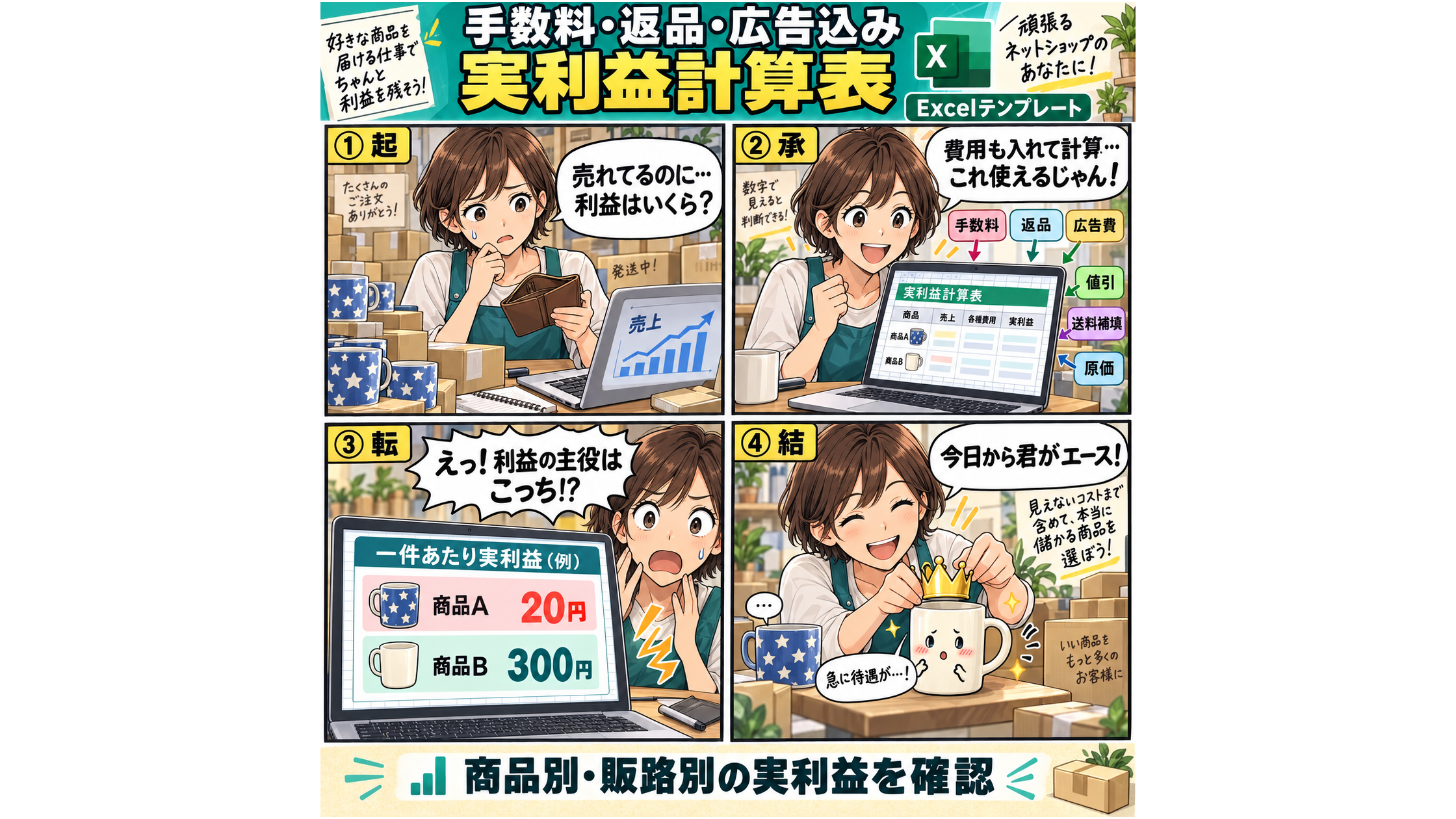 手数料・返品・広告込み 実利益計算表 / Net Profit Calculator with Fees, Returns & Ad Costs