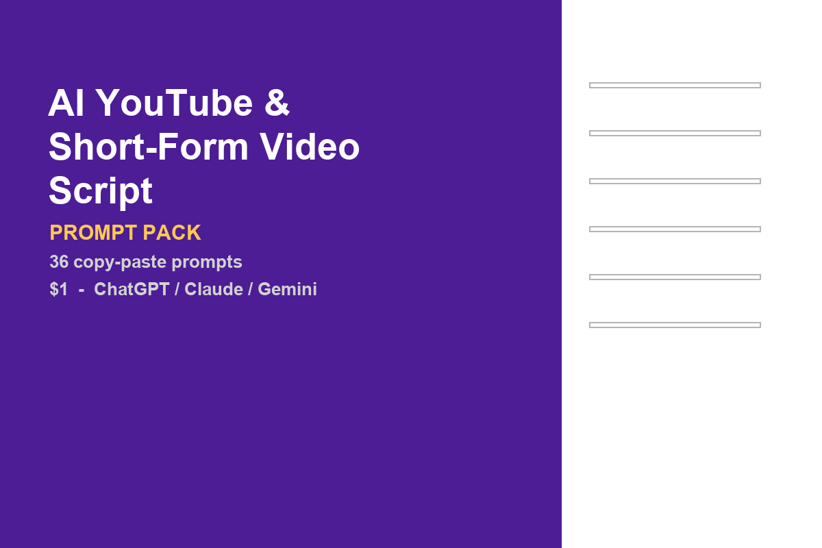 AI YouTube & Short-Form Video Script Prompt Pack (36 Prompts)