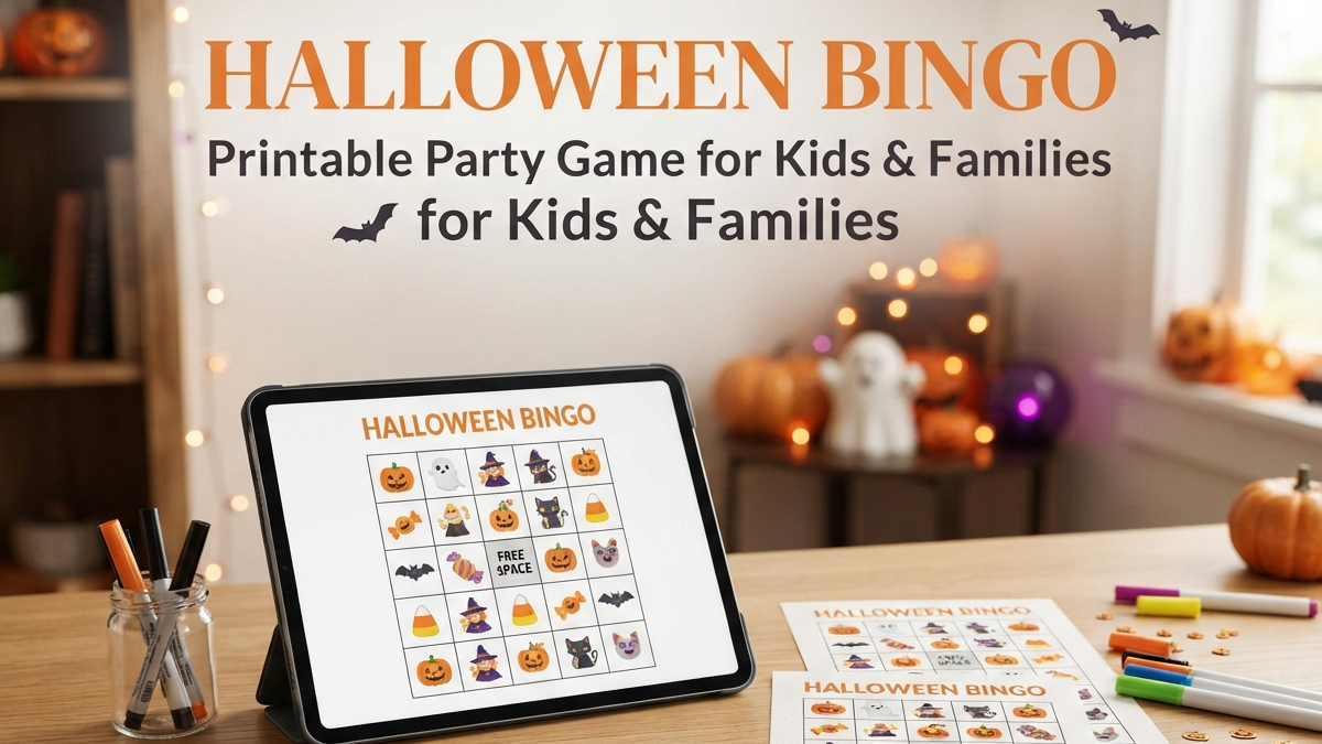 Halloween Bingo Printable Set – 8 Unique Cards for Kids & Family Parties
