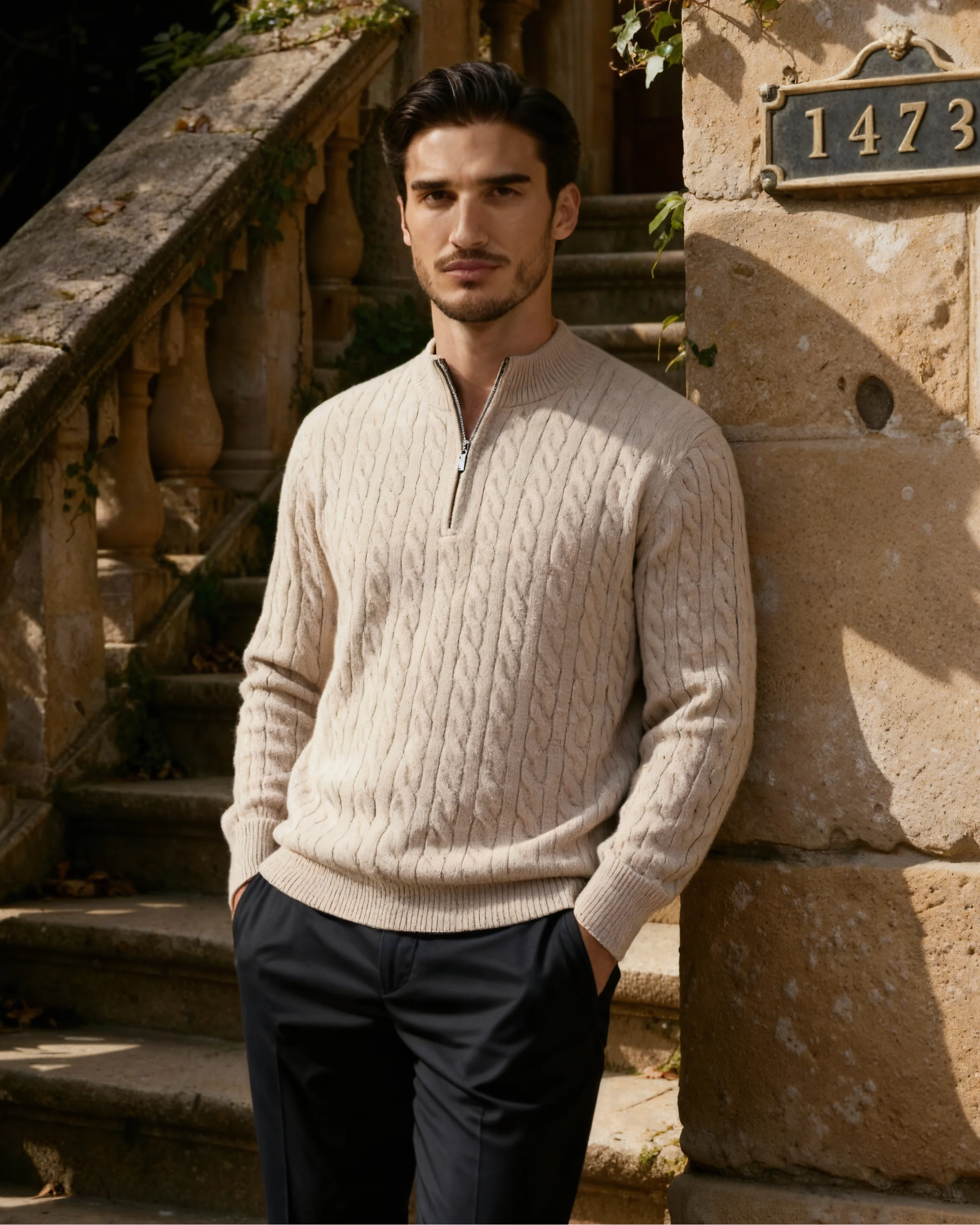 PULL DEMI-ZIP CACHEMIRE TISSÉ