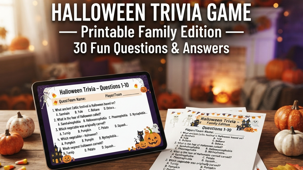 Halloween Trivia Game Printable – 30 Fun Questions & Answers for Kids & Adults