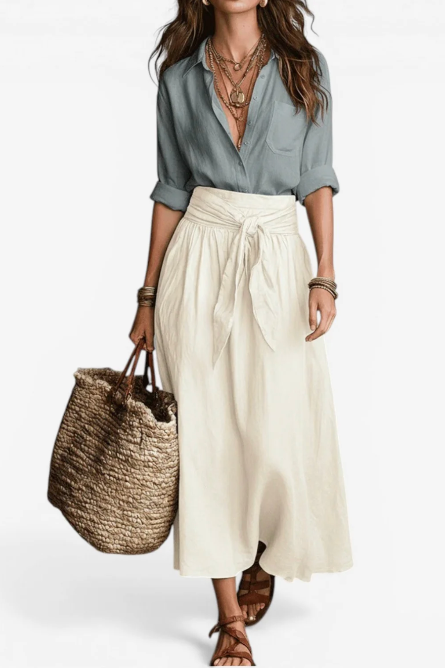 Ensemble Ariia™ – Jupe Midi Nœud Beige — Maison Dorée