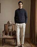 PULL CÔTELÉ DEMI-ZIP CACHEMIRE
