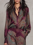 Ensemble satiné à imprimé cachemire bordeaux