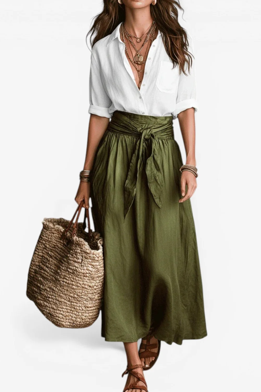 Ensemble Ariia™ – Jupe Midi Nœud Blanc cassé — Maison Dorée