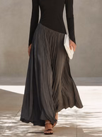 Avriel - Robe Maxi Plissée Bicolore Noire et Grise à Encolure Drapée