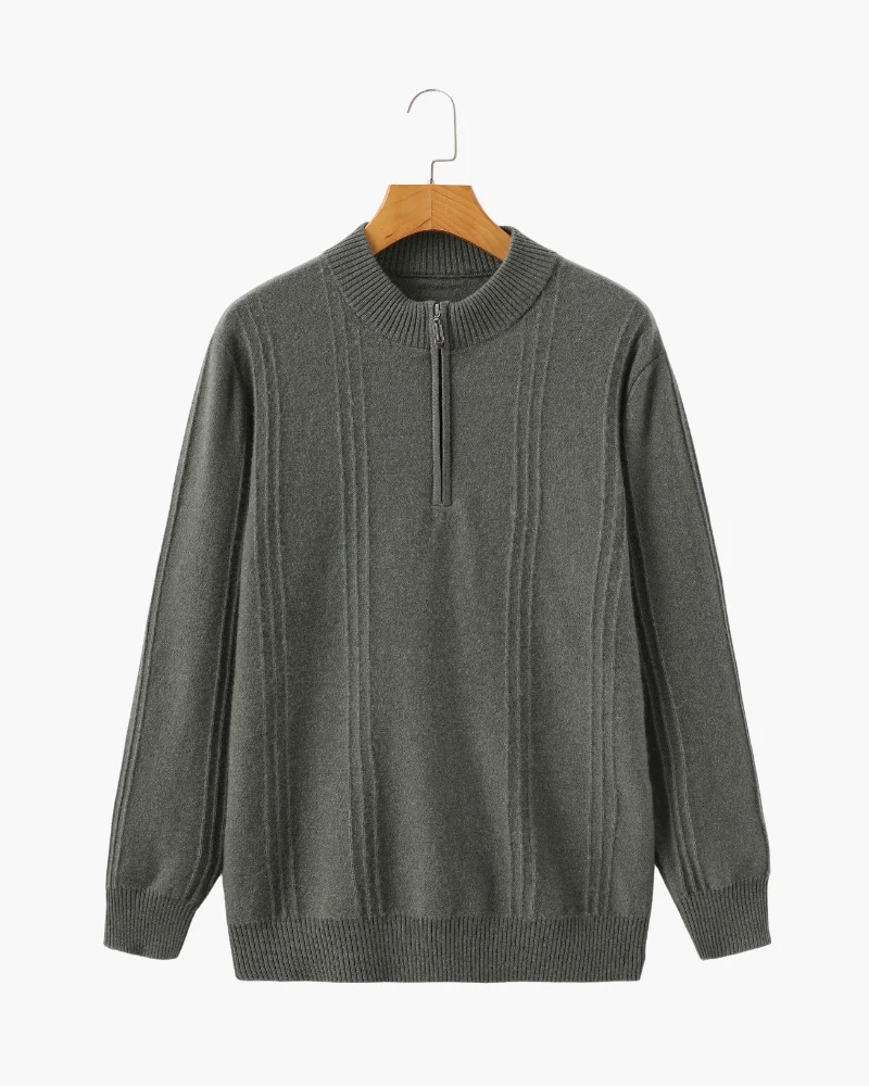 PULL CÔTELÉ DEMI-ZIP CACHEMIRE