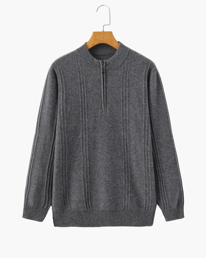 PULL CÔTELÉ DEMI-ZIP CACHEMIRE