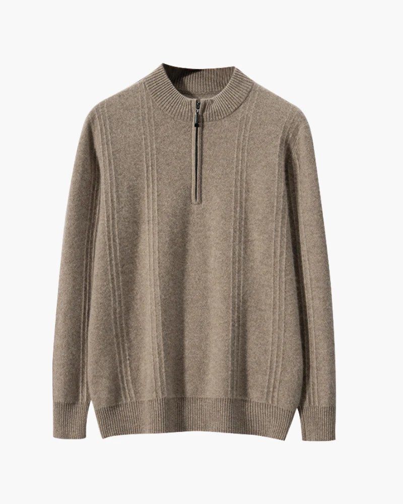 PULL CÔTELÉ DEMI-ZIP CACHEMIRE