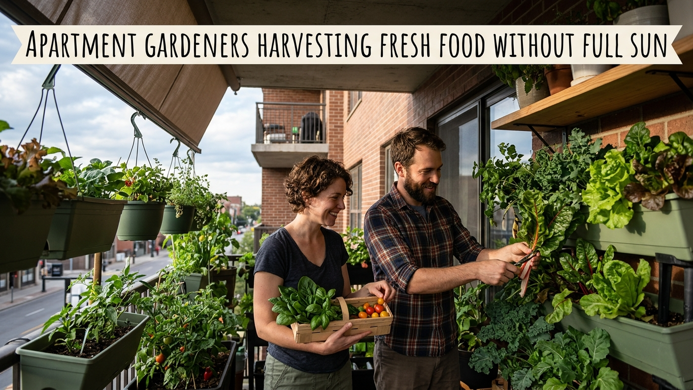 Apartment Gardeners Harvesting Fresh Food Without Full Sun